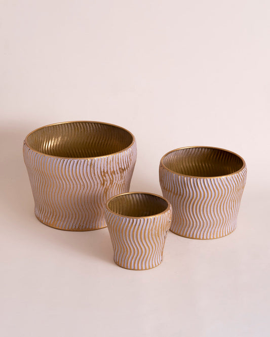 Rustic Wave Texture Planter - Set Of 3