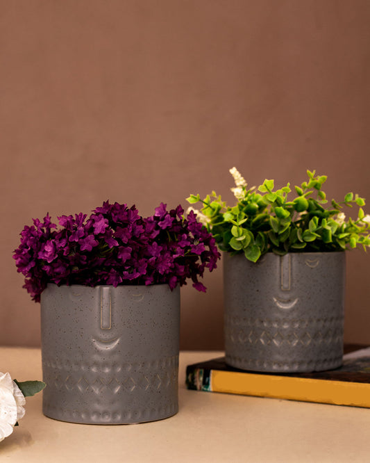 Faceted Ceramic Mini Planters - Set of 2