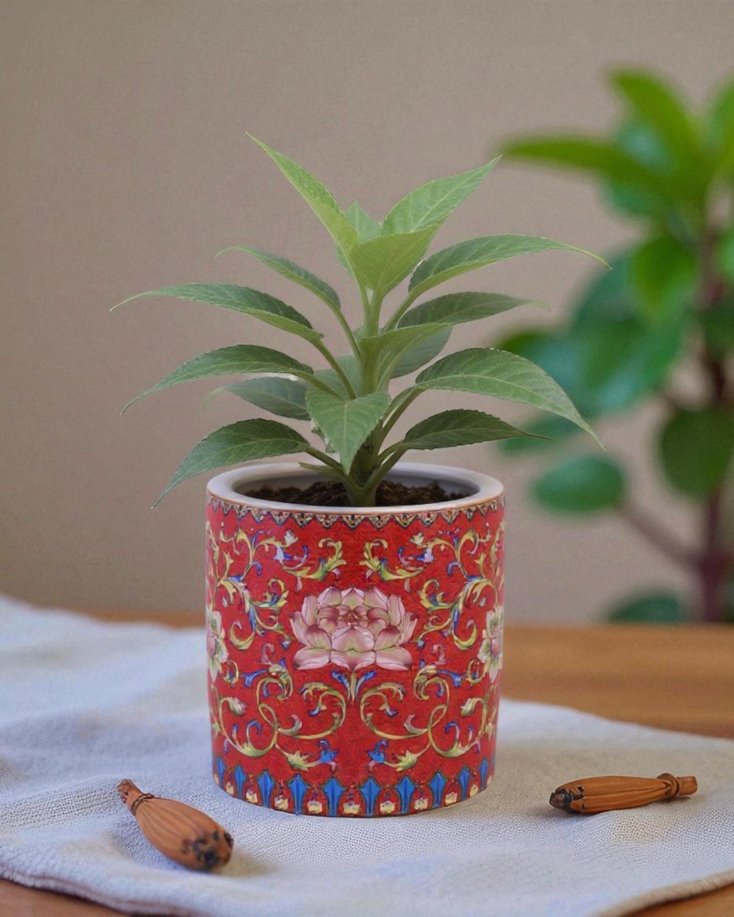 Floral and Vine Planter - Red