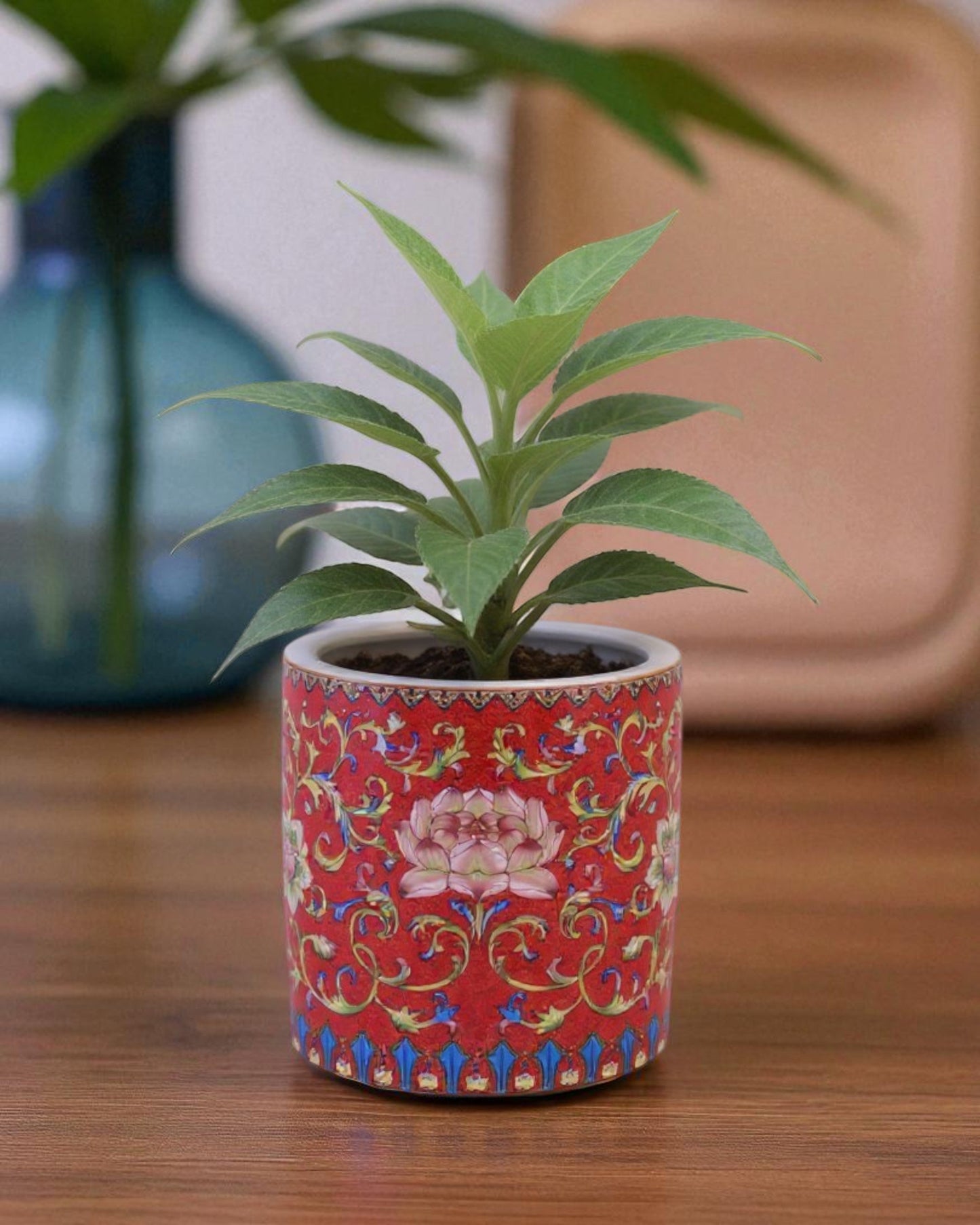Floral and Vine Planter - Red