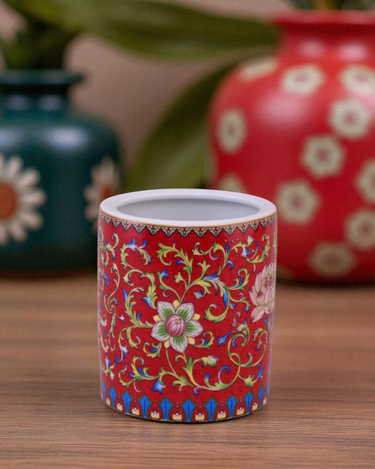 Floral and Vine Motifs Planter - Red