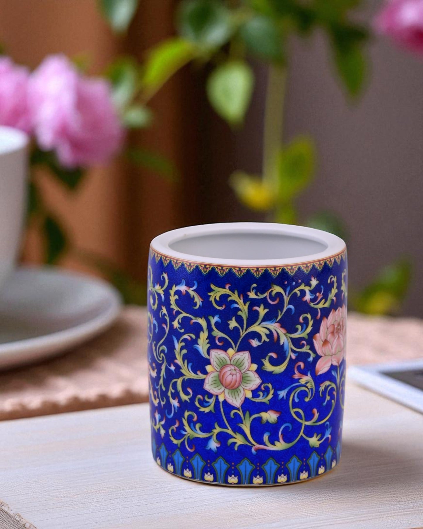 Floral and Vine Planter - Blue