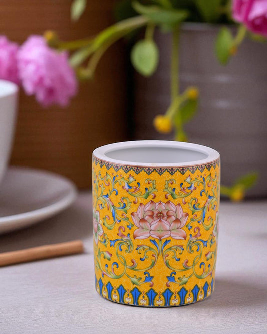 Floral and Vine Motifs Planter - Yellow